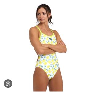 Lemon Print One Piece Swimsuit with Yellow Straps